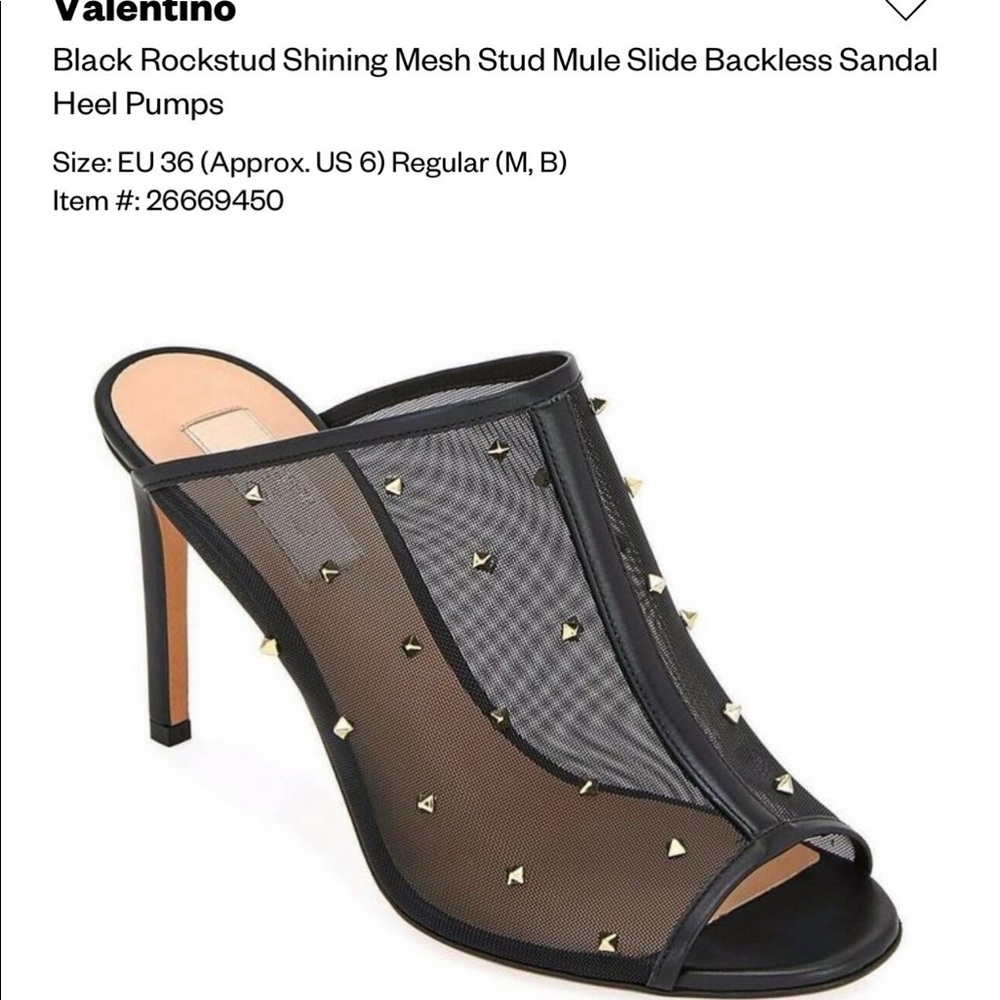 Black Rockstud Shining Mesh Stud Mule Slide Backless Sandal Heel Pumps..